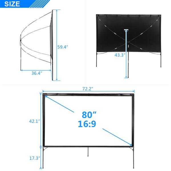 80" Outdoor Transportable Foldable Projector Screen with Bag