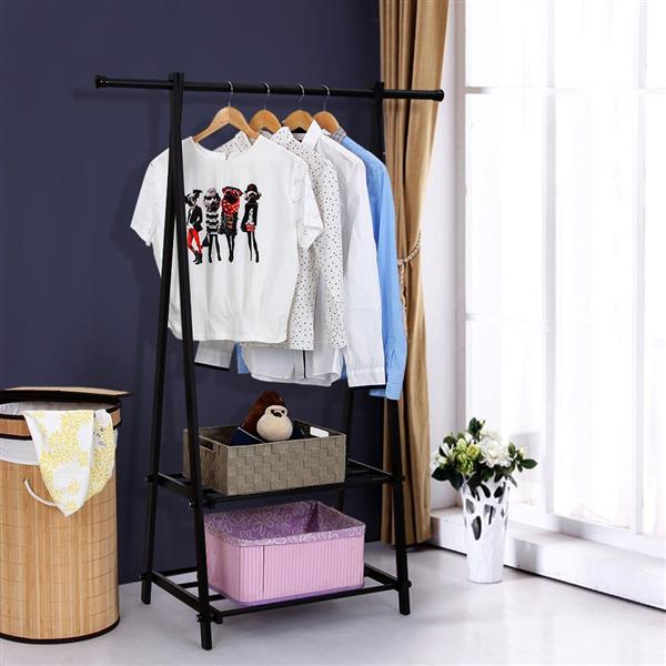 Two-tier Garment Rack Metal Clothes Coat Shoe Storage Shelf Black 