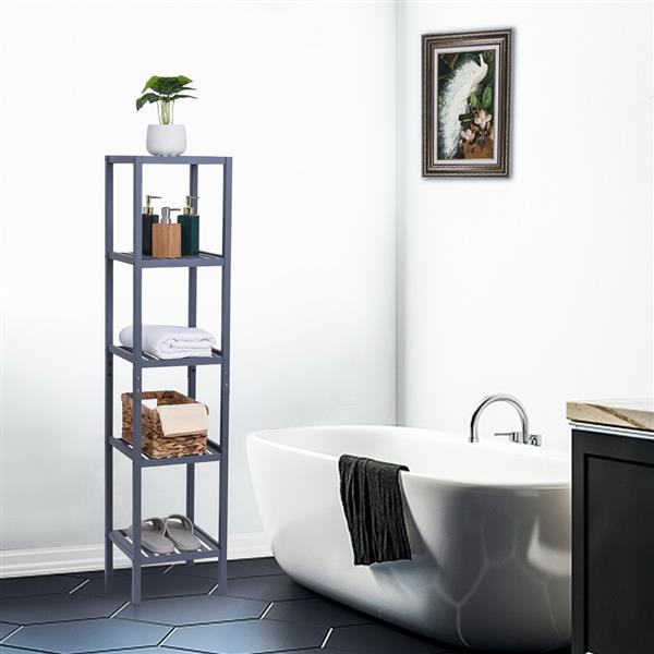 100% Bamboo Bathroom Shelf 5-Tier Multifunctional Storage Rack Shelving Unit 146*33*33cm Gray