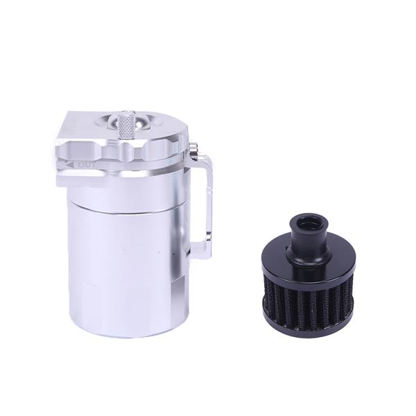 Round Oil Catch Tank Double hole Oil Catch Tank with Air Filter Silver