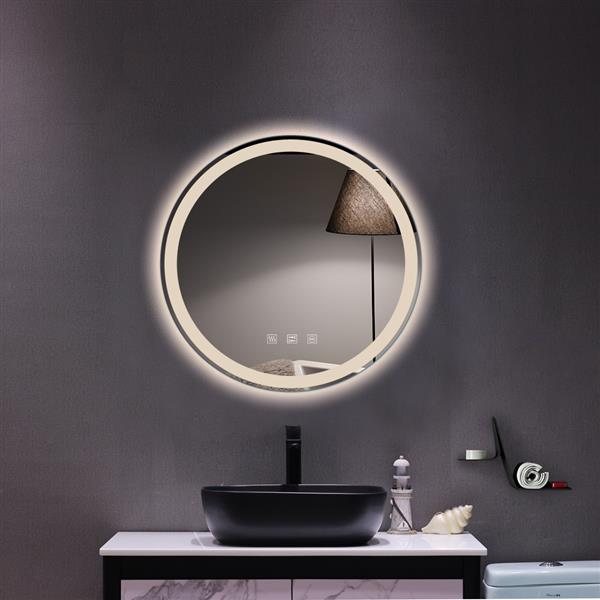 Round Touch LED Bathroom Mirror, Tricolor Dimming,  Brightness Adjustment -20"