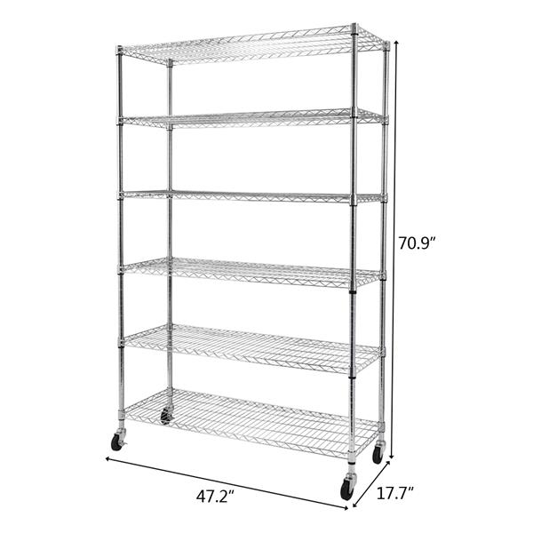 6-Tier NSF Heavy Duty Adjustable Storage Metal Rack with Wheels/Leveling Feet & Shelf Liners Ideal for Garage, Kitchen, and More - Chrome