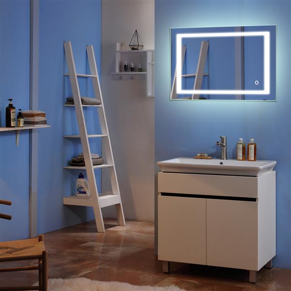 32"x 32" Square Built-in Light Strip Touch LED Bathroom Mirror Silver