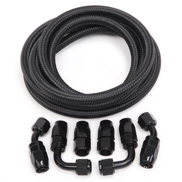 8AN 12-Foot Universal Black Fuel Hose   6 Black Connectors