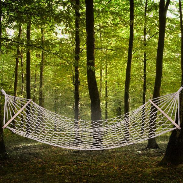 Wood Pole Cotton Rope Hammock Bed with Rope White