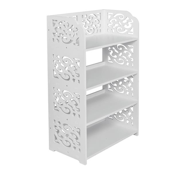 Wood-plastic Board Four Tiers Carved Shoe Rack White A