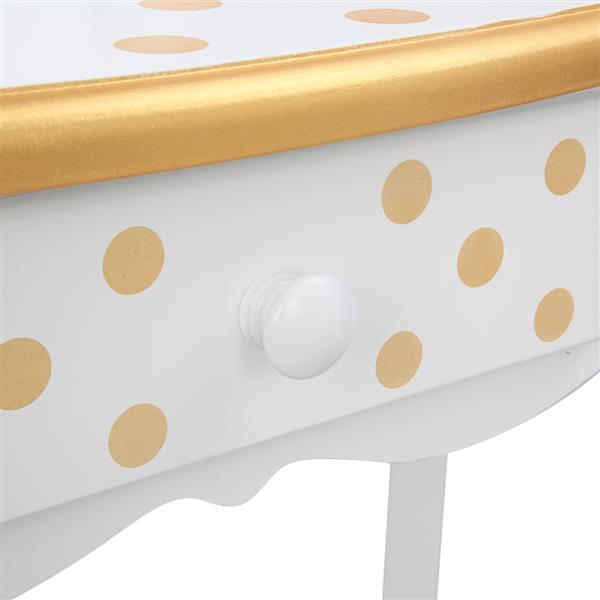 Three Fold Mirror Single Drawing Curved Foot Children Dressing Table Yellow Dots