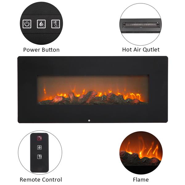 SF310-42AX 42 Inch 1400W Wall Hanging / Fireplace Single Color / Fake Wood / Heating Wire / With Small Remote Control Black