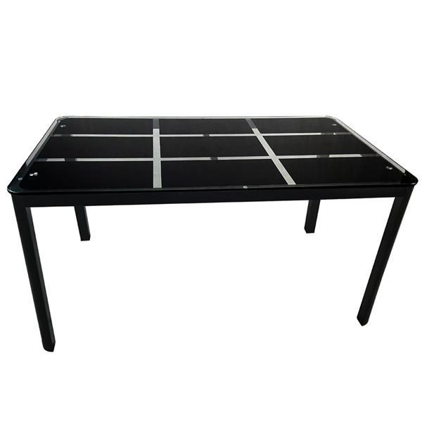 Rectangle Tempered Glass Dining Table with Nine Block Box Pattern Black