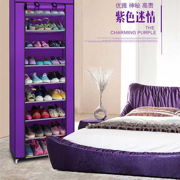 Fashionable Room-saving 9 Lattices Non-woven Fabric Shoe Rack Purple