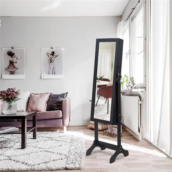 Non Full Mirror Wooden Floor Standing 4-Layer Shelf Jewelry Storage Adjustable Mirror Cabinet *Black