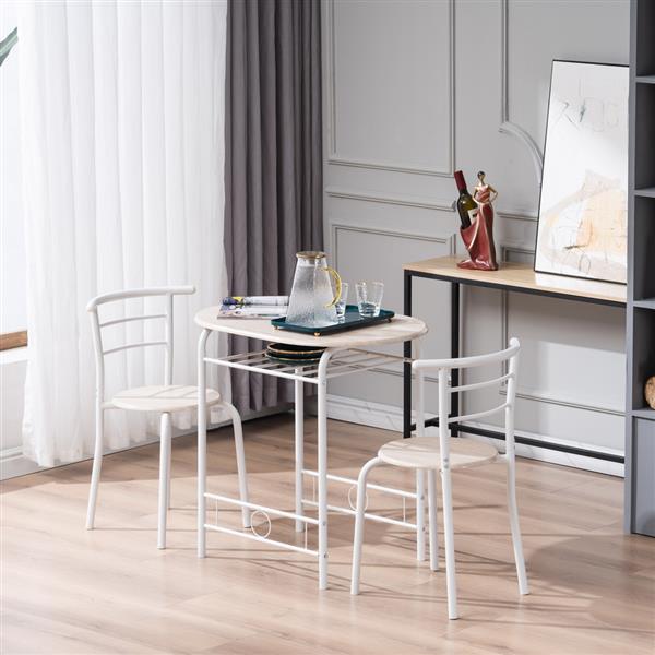 Oak PVC (80x53x76cm)Baking Lacquer Couples Bending Back Breakfast Table (One Table and Two Chairs) White