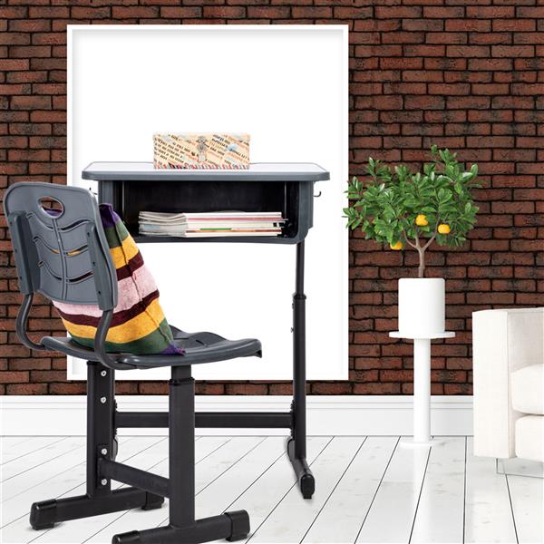 学生桌椅套装A款 黑烤漆 白色面 灰黑塑料【60x45x(67.5-76)cm】-22