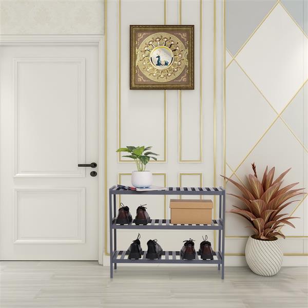 100% Bamboo Shoe Rack Bench, Shoe Storage, 3-Layer Multi - Functional Cell Shelf, Can Be Used For Entrance Corridor, Bathroom, Living Room And Corridor 70 * 25 * 55 - Gray