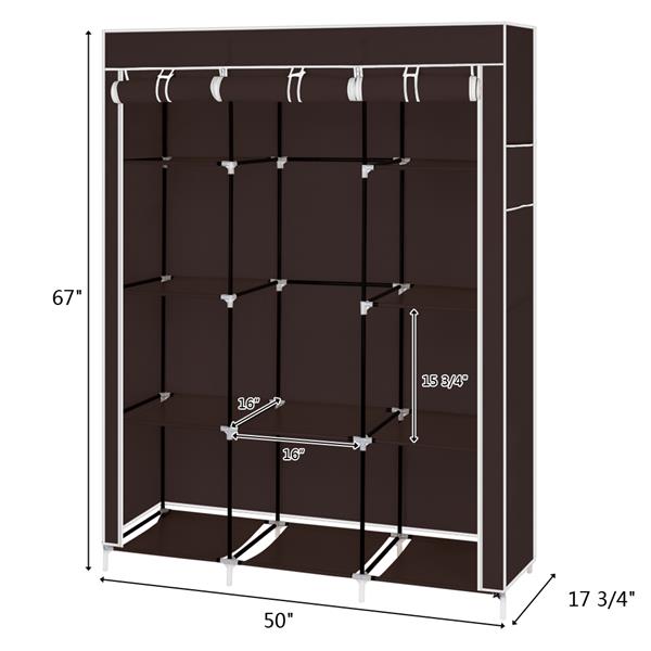 67" Portable Closet Organizer Wardrobe Storage Organizer with 10 Shelves Quick and Easy to Assemble Extra Space Dark Brown 