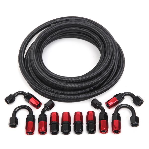 6AN 16-Foot Universal Black Fuel Pipe   10 Red and Black Connectors