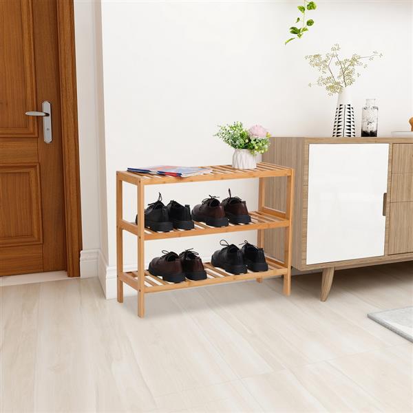 100% Bamboo Shoe Rack Bench, Shoe Storage, 3-Layer Multi-Functional Cell Shelf, Can Be Used For Entrance Corridor, Bathroom, Living Room And Corridor 70 * 25 * 55 - Natural