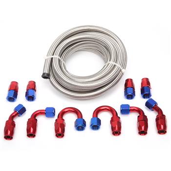 10AN 16-Foot Universal Silver Fuel Pipe   10 Red and Blue Connectors