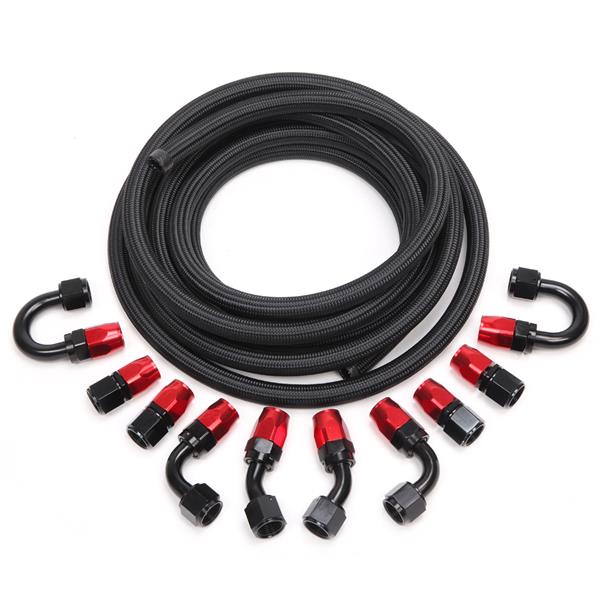 10AN 20-Foot Universal Black Fuel Pipe   10 Red and Black Connectors