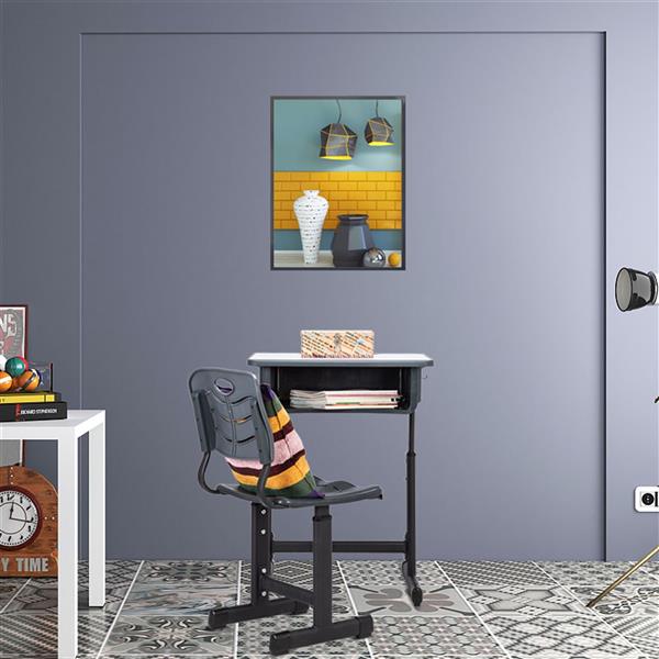 学生桌椅套装A款 黑烤漆 白色面 灰黑塑料【60x45x(67.5-76)cm】-18