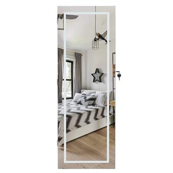 Full Mirror Wooden Wall Mounted 4-Layer Shelf With Inner Mirror 3-Color LED Light Jewelry Storage Mirror Cabinet - White