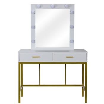 Single Mirror With 2 Drawers And Light Bulbs, Steel Frame Dressing Table White