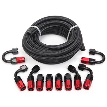 6AN 16-Foot Universal Black Fuel Pipe   10 Red and Black Connectors