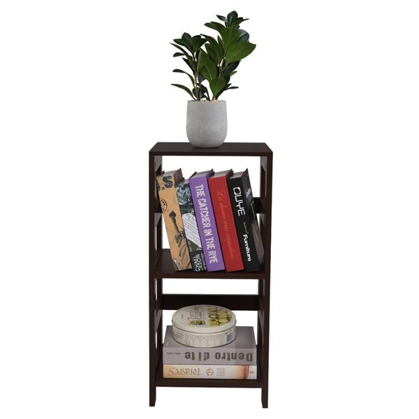 Wooden Bookshelf Rack 3 Tier Bookcase Shelf Storage Organizer, Brown Color