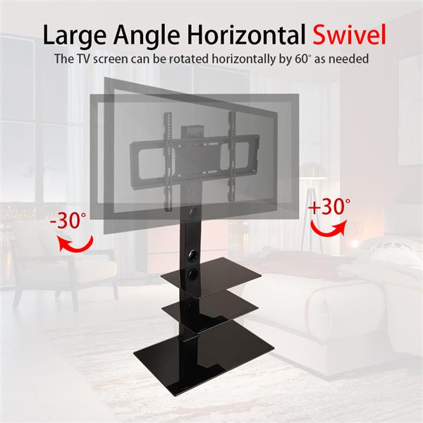 TSG003 32-65" Corner Floor TV Stand with Swivel Bracket 3-Tier Tempered Glass Shelves