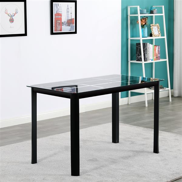 Rectangle Tempered Glass Dining Table with Nine Block Box Pattern Black