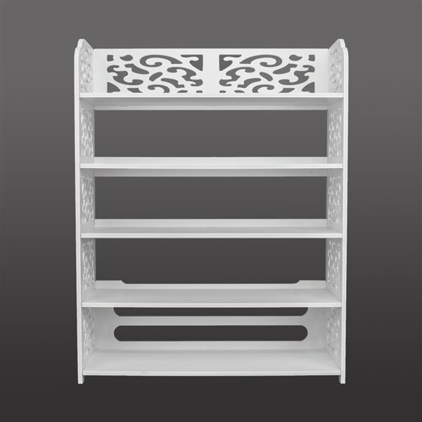 Wood-plastic Board Five Tiers Carved Shoe Rack White B