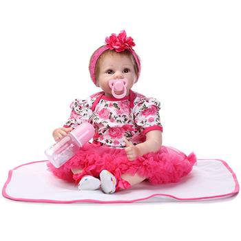 22\\" Mini Cute Simulation Baby Toy in Floral Lace Dress Red