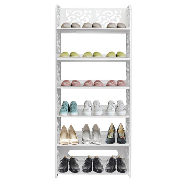 Wood-plastic Board Six Tiers Carved Shoe Rack White A