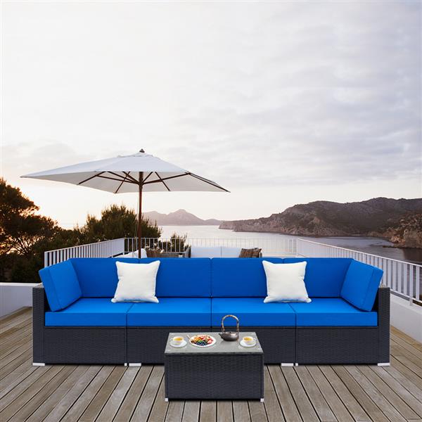 Fully Equipped Weaving Rattan Sofa Set with 2pcs Corner Sofas & 4pcs Single Sofas & 1 pcs Coffee Table Black-Single Sofa