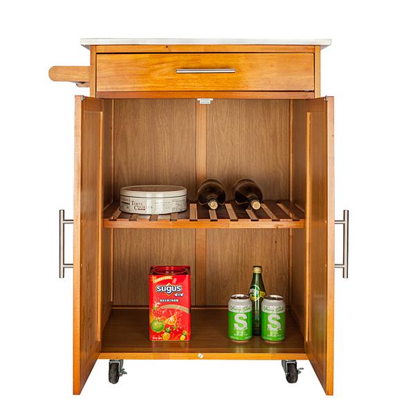 Moveable Kitchen Cart with Stainless Steel Table Top & One Drawer & One Cabinet Sapele