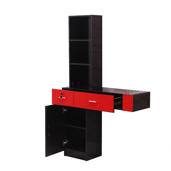 Wall Mount Beauty Salon Spa Mirrors Station Hair Styling Station Desk Black & Red