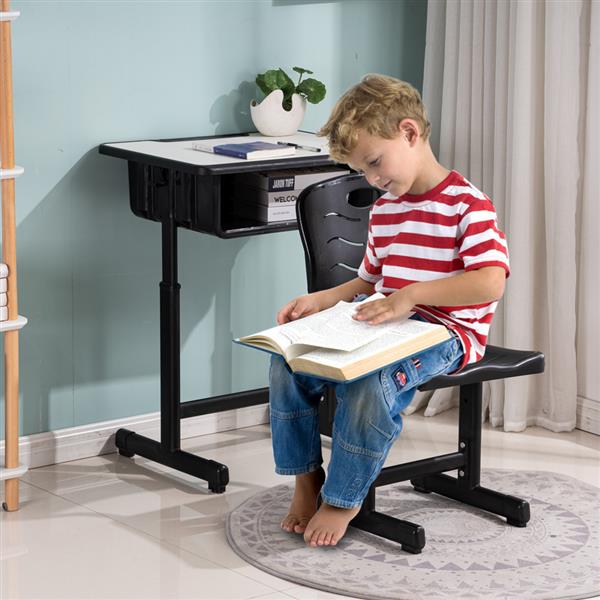 Adjustable Students Children Desk and Chairs Set Black