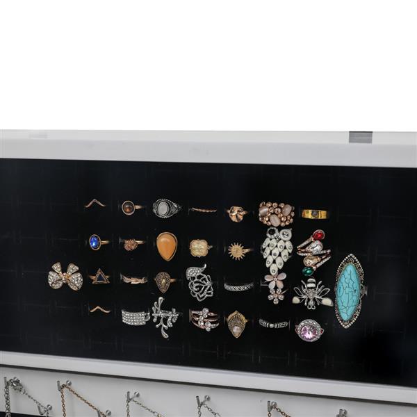 Full Mirror Wooden Wall Hanging 5-Layer Shelf 2 Drawer Jewelry Storage Mirror Cabinet - White