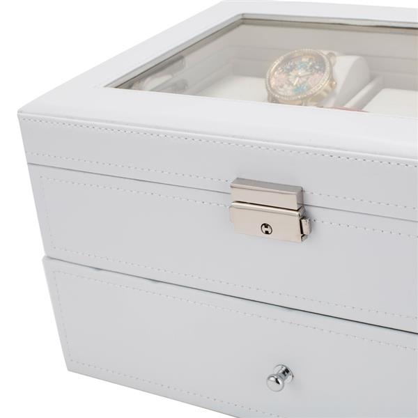 20 Watch Box Lockable Organizer Display Case with Glass Top White