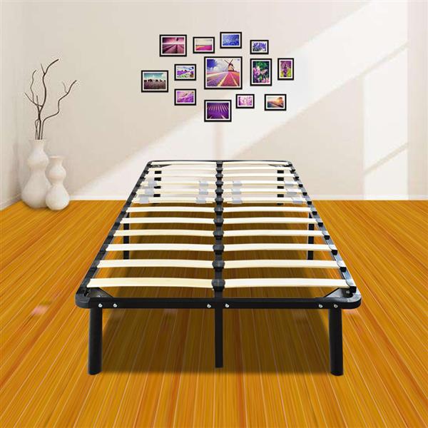 74*38*14 Wooden Bed Slat and Metal Iron Stand Twin Size Iron Bed Black