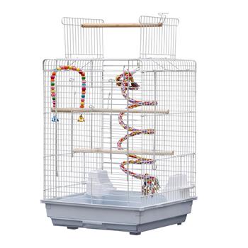 23\\" Bird Cage Pet Supplies Metal Cage with Open Play Top with tow Additional Toys White