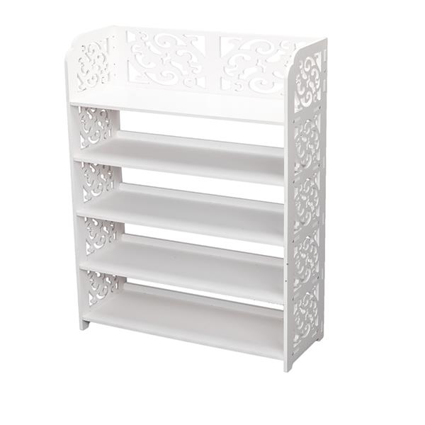 Wood-plastic Board Five Tiers Carved Shoe Rack White B