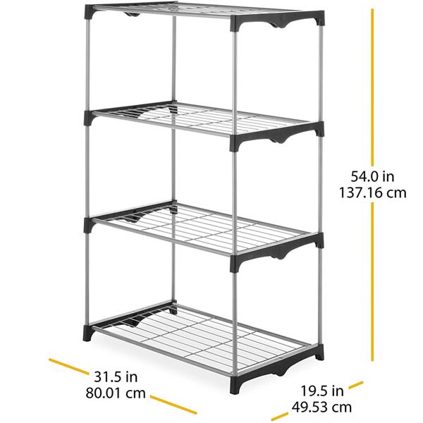 Free Standing 4 Tier Shelf Tower - Closet Storage Organizer Silver Color