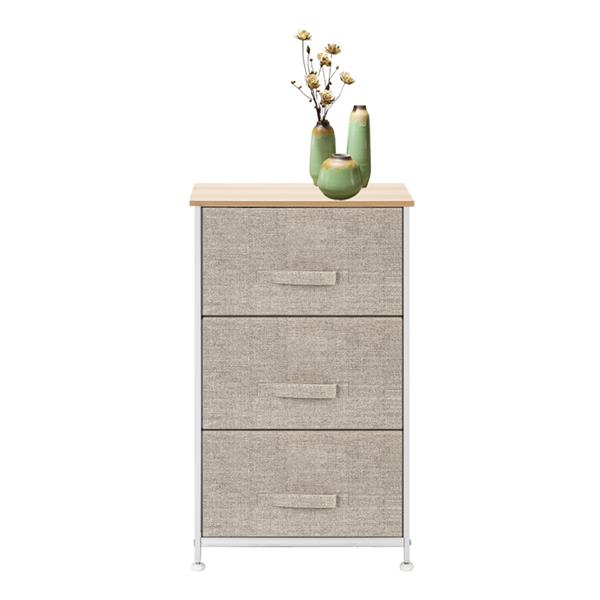 3-Tier Dresser Drawer, Storage Unit with 3 Easy Pull Fabric Drawers and Metal Frame, Wooden Tabletop, for Closets, Nursery, Dorm Room, Hallway, Grey