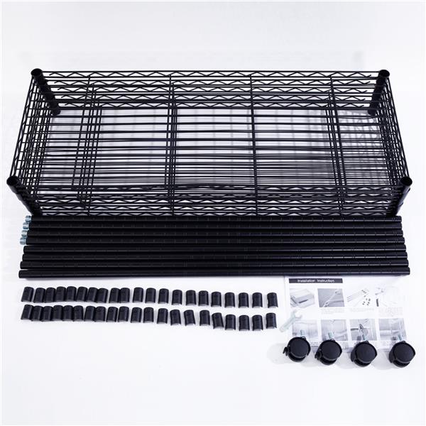 5-Layer Plastic Coated Iron Shelf with 1.5" Nylon Wheels 165*90*35 Black