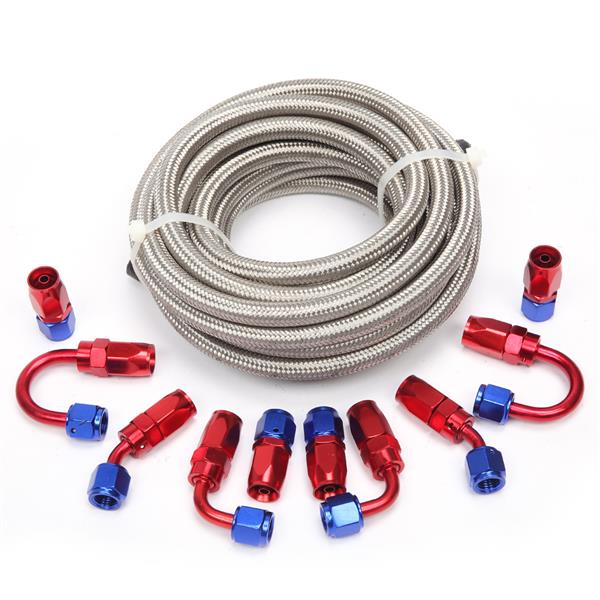 4AN 20-Foot Universal Silver Fuel Pipe   10 Red and Blue Connectors