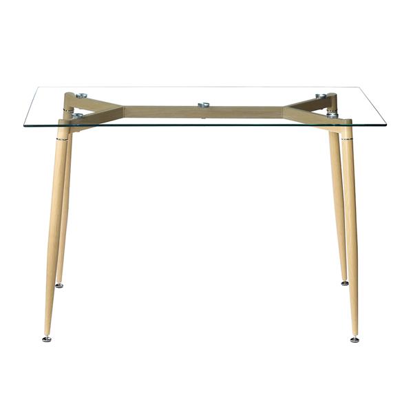 Simple Wood Grain Table Leg & Transparent Tempered Glass Dinner Table