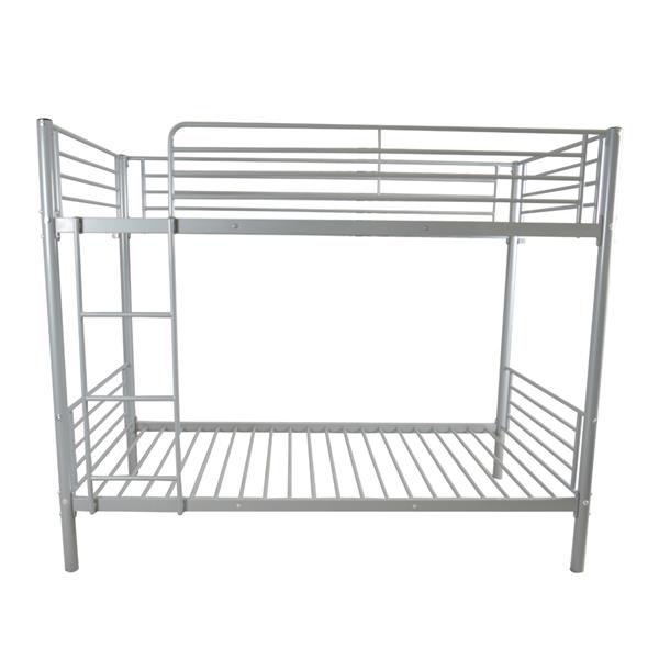 Iron Bed Bunk Bed with Ladder for Kids Twin Size Gray