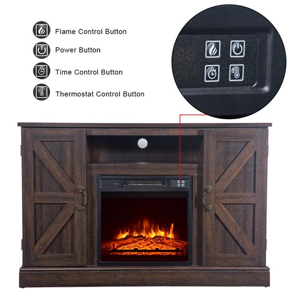 SF103-18G HA115-47 47 Inch Log Brown Fireplace TV Cabinet 1400W Single Color/Fake Firewood/Heating Wire/With Small Remote Control, Movement Black