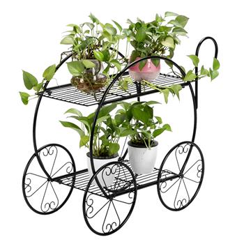 Artisasset Paint With Handle Cart Shape 2 Layer Plant Stand Black